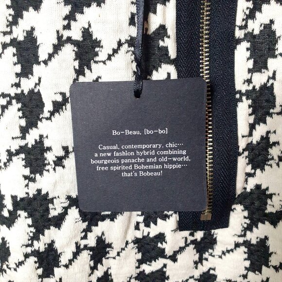 Bobeau Womens L Long Sleeve Zippers Black Cream Houndstooth Top Chic Preppy - Picture 7 of 10